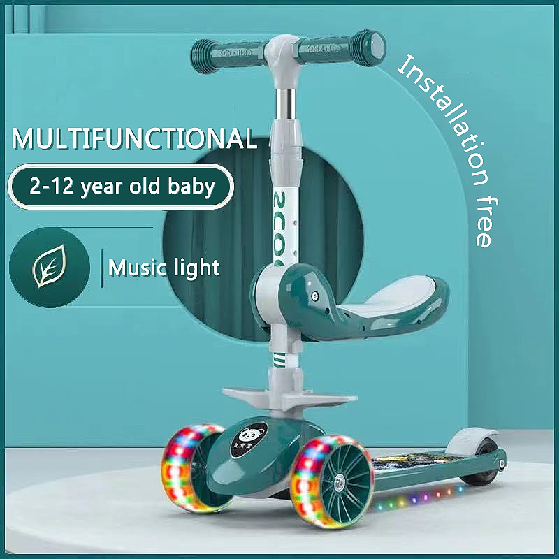 어린이 스쿠터 3 휠 확대 휠 음악 접는 조절 높이 3-12 세 한 다리 스쿠터 키즈 스포츠 장난감 선물